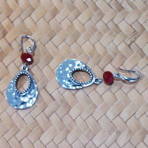Women's Silver-Plated Beaded Teardrop Earrings w/Diamond Cut Beads - NWOT